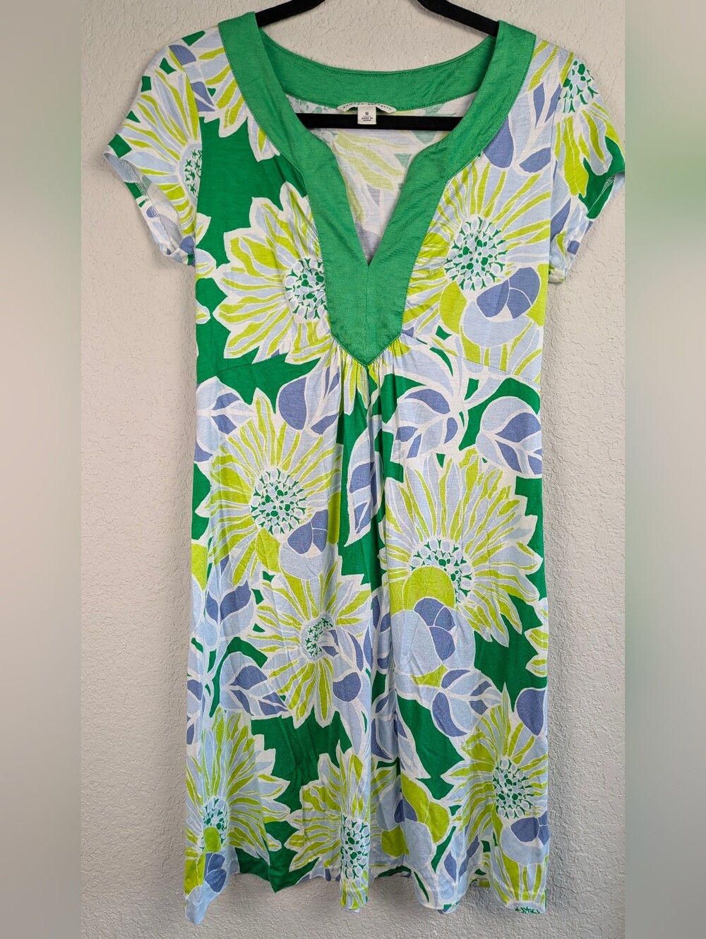Banana Republic Jersey Dress M Lightweight Green Yellow Purple Floral Print